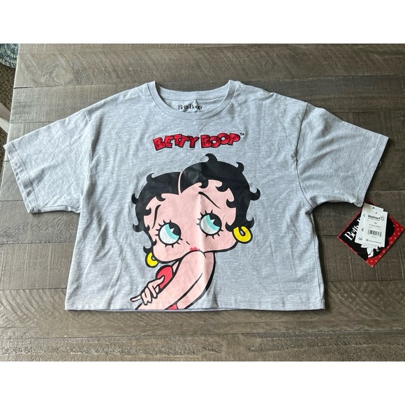 Betty‎ Boop Women's Gray Graphic Crop Top Tee Size XS - Picture 1 of 6